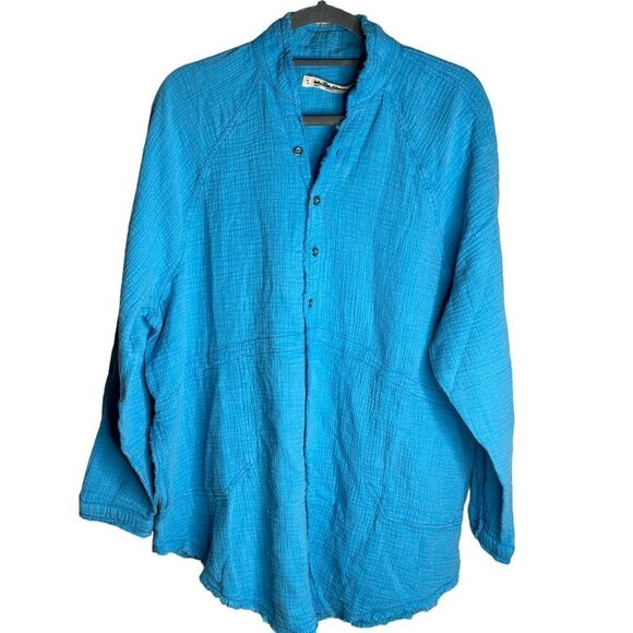 FREE PEOPLE We the Free Summer Daydream Button Down Shirt Blue Size S NEW $108 - Picture 4 of 8